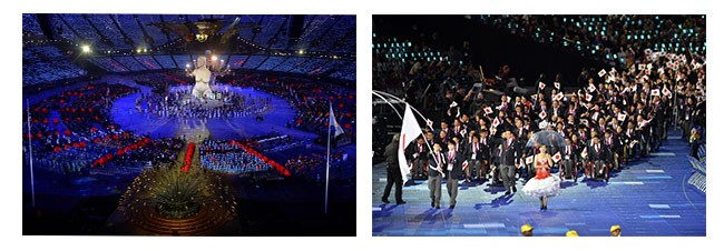 左：リオデジャネイロパラリンピック開会式（2016年）右：リオデジャネイロパラリンピック開会式で入場する日本選手団（2016年）